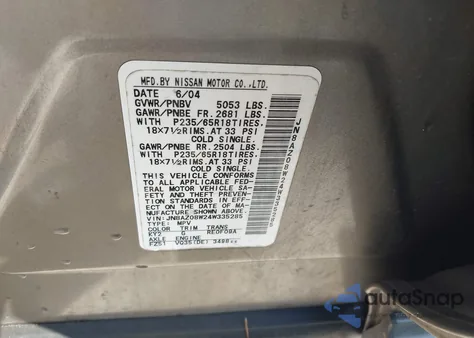 2004 Nissan Murano Se from USA, damaged, VIN JN8AZ08W24W335285